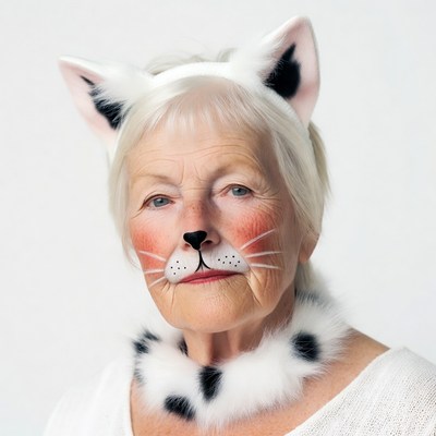 Elderly woman in cat costume