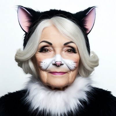 Elderly woman in cat costume
