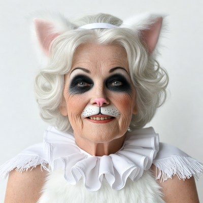 Elderly woman in cat costume
