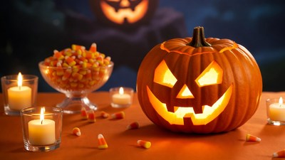 Jack-o'-lantern with Candy and Candles