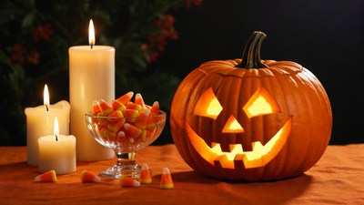 Jack-o'-lantern with Candies and Candles