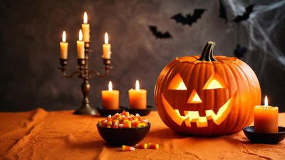 Jack-o'-lantern on Halloween table