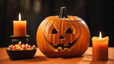 Jack-o'-lantern with Candies and Candles