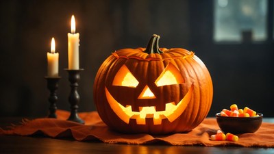 Jack-o'-lantern with Candles and Candy