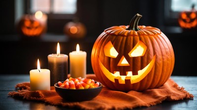 Jack-o'-lantern with Candles and Candy