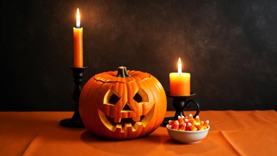 Jack-o'-lantern with Candles and Candy