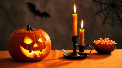 Jack-o'-lantern with Candelabra and Candy