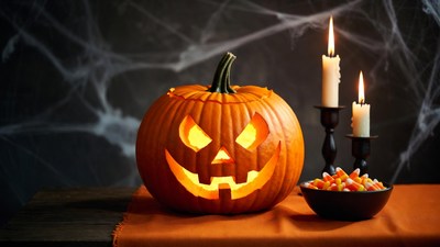 Jack-o'-lantern with Candles and Candy Corn