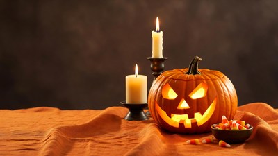 Jack-o'-lantern with Candles and Candy
