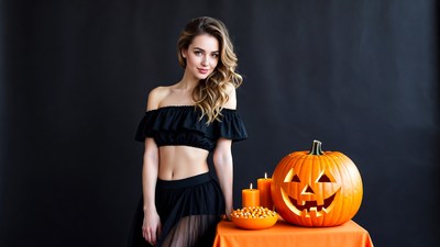 Woman with Jack-o'-lantern Halloween