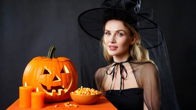 Blonde Witch with Jack-o'-lantern