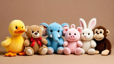 Colorful Stuffed Animals Group