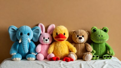 Colorful Stuffed Animals Lineup
