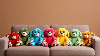 Colorful Teddy Bears on Couch
