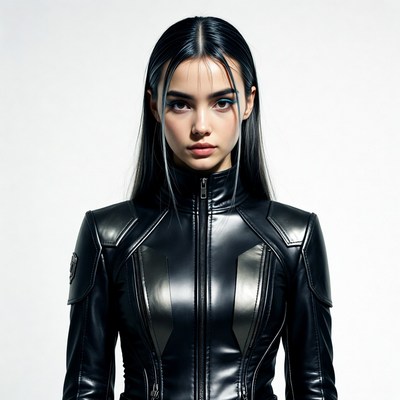 Asian woman in black futuristic jacket