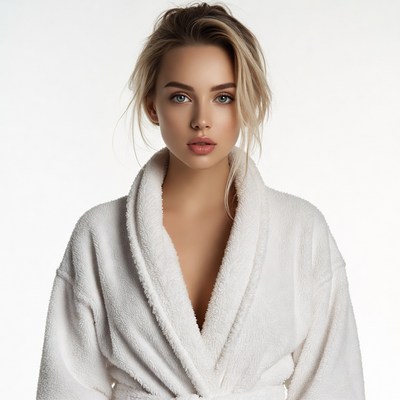 Beautiful woman in white bathrobe