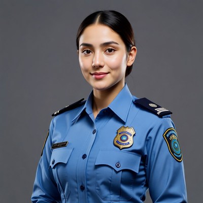 Asian woman in police uniform