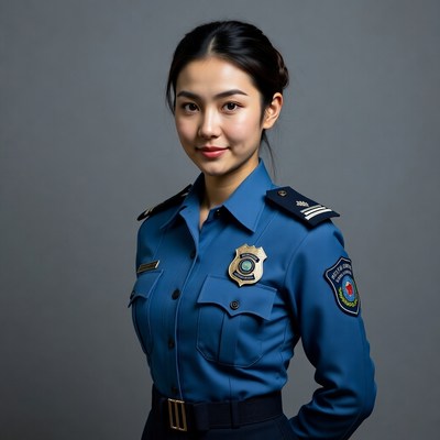 Asian woman in police uniform