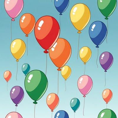 Colorful Balloons Floating on Blue Background