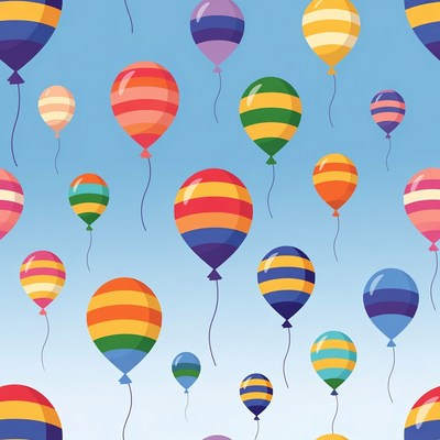 Colorful Balloons Floating on Blue Background