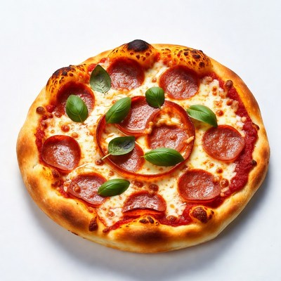 Pepperoni Pizza with Basil