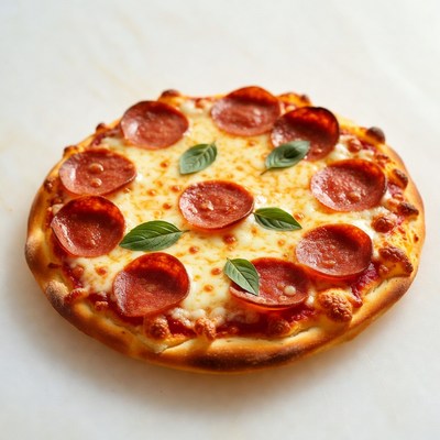 Pepperoni Pizza with Basil