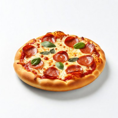 Pepperoni Pizza with Basil