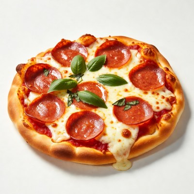Pepperoni Pizza with Basil