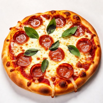 Pepperoni Pizza with Fresh Basil