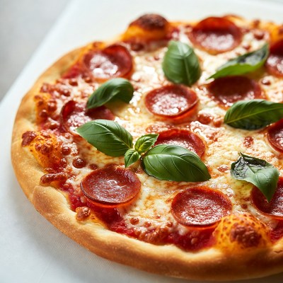 Pepperoni Pizza with Fresh Basil