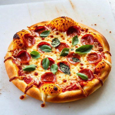 Pepperoni Pizza with Basil