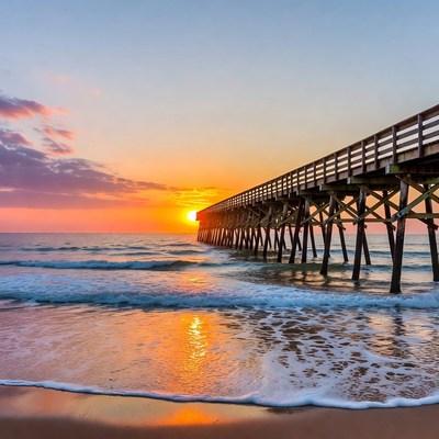 Sunset over beach pier