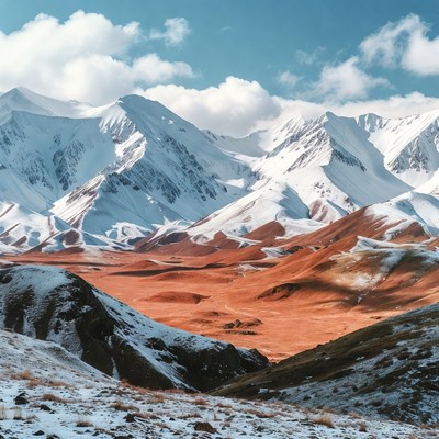 Snowy Peaks Over Red Desert Valley