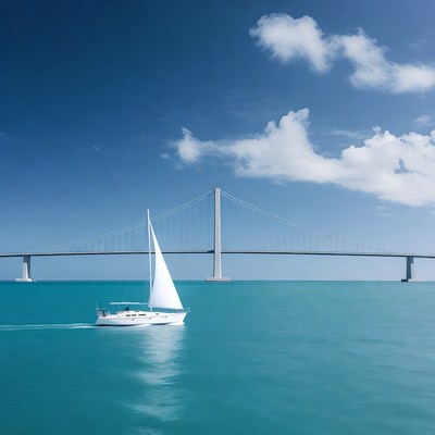 Sailboat passing under bridge