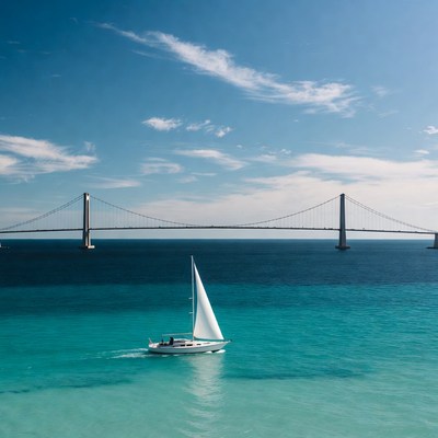 Sailboat under suspension bridge