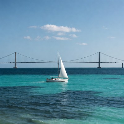 Sailboat passing under bridge