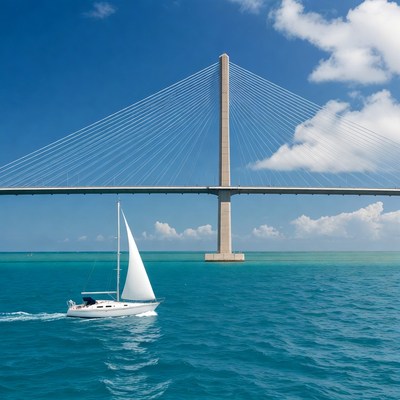 Sailboat under Cable-Stayed Bridge
