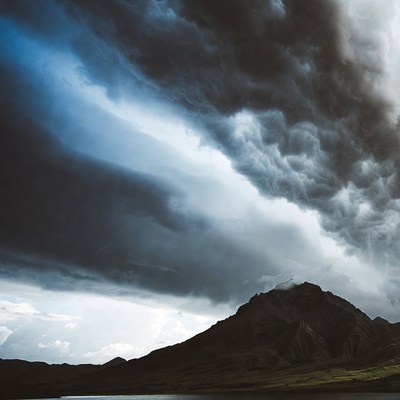 Dramatic Storm Clouds over Mountain Lake