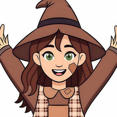 Cartoon girl witch raising arms