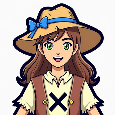 Anime girl in straw hat smiling