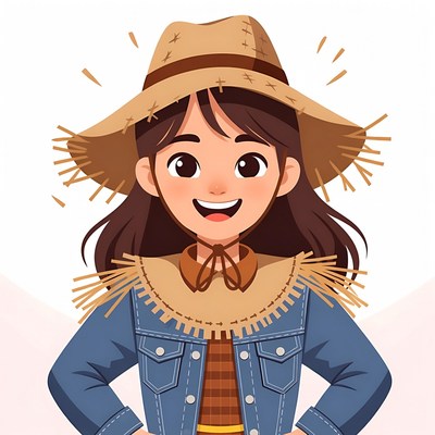 Cartoon woman in straw hat