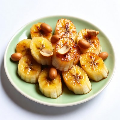 Bananas with Peanuts on Plate