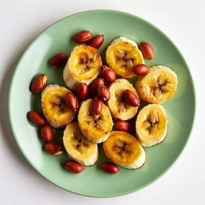 Bananas with Peanuts on Green Plate