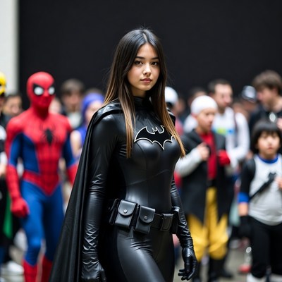 Asian woman in Batgirl cosplay at convention