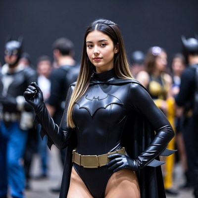 Asian woman in Batman cosplay