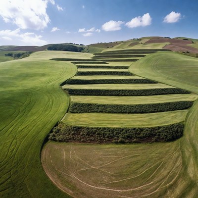 Terraced Green Hills Landscape