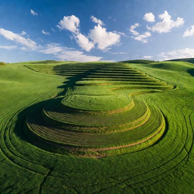 Spiral Terraced Green Hills Landscape