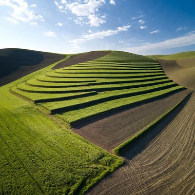 Terraced Green Fields Aerial View
