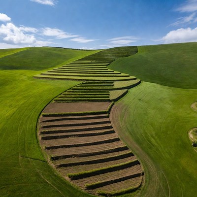 Terraced Green Hills Aerial View