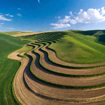 Winding Green Terraced Hills Landscape